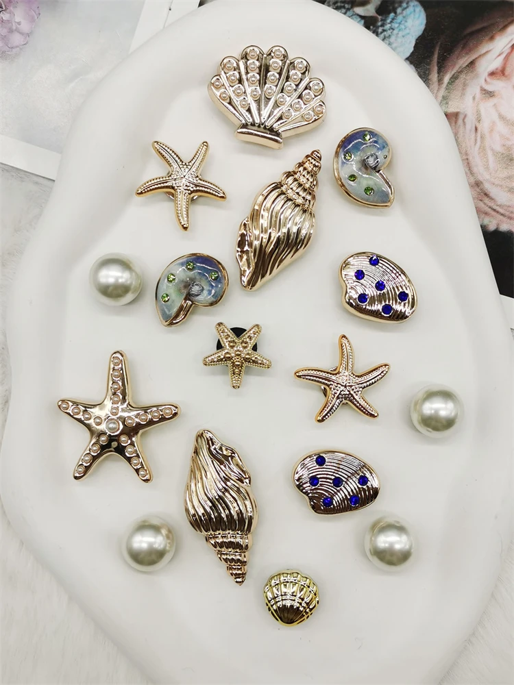 16PCS Luxury Ocean Starfish ABS Shoe Charms Accessories Scallop Mermaid Clogs Shoe Buckles DIY Decorations Jellyfish Shoe Clips