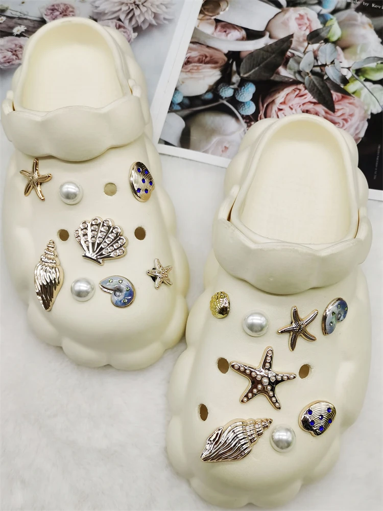 16PCS Luxury Ocean Starfish ABS Shoe Charms Accessories Scallop Mermaid Clogs Shoe Buckles DIY Decorations Jellyfish Shoe Clips