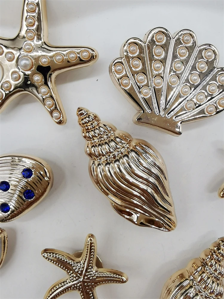 16PCS Luxury Ocean Starfish ABS Shoe Charms Accessories Scallop Mermaid Clogs Shoe Buckles DIY Decorations Jellyfish Shoe Clips