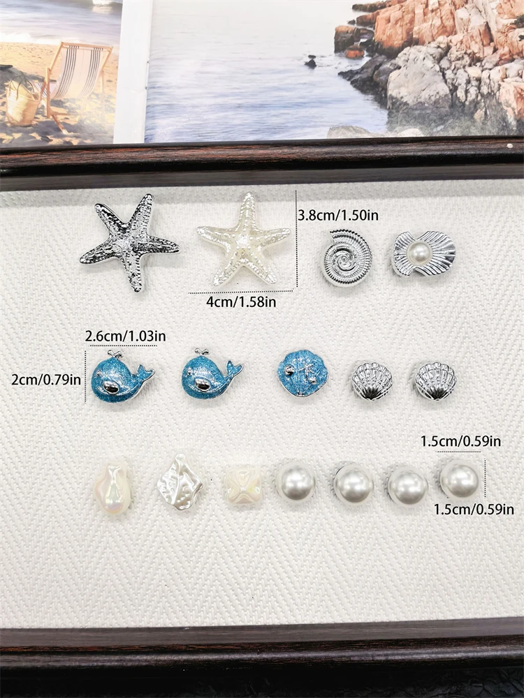 16PCS Luxury Ocean Starfish ABS Shoe Charms Accessories Scallop Mermaid Clogs Shoe Buckles DIY Decorations Jellyfish Shoe Clips