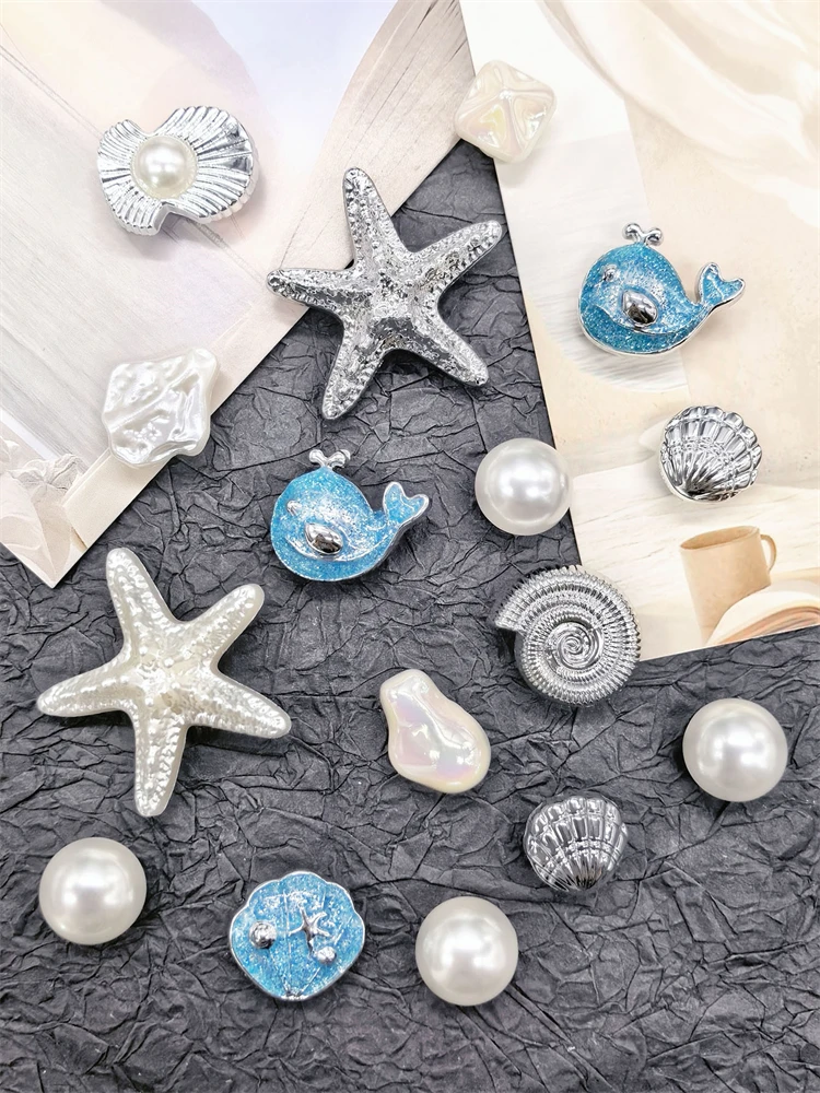 16PCS Luxury Ocean Starfish ABS Shoe Charms Accessories Scallop Mermaid Clogs Shoe Buckles DIY Decorations Jellyfish Shoe Clips