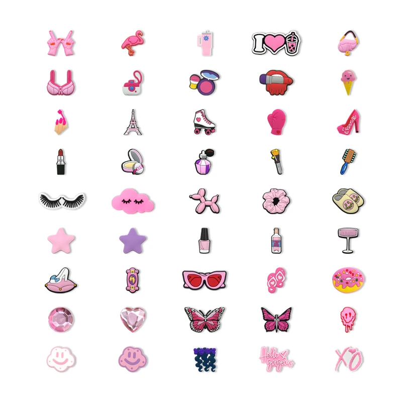 20//50/100pcs Random Pink Shoe Charms for Women Make Up Shoe Decorations Pins for Girls Gifts Sandal Accessories Flamingos