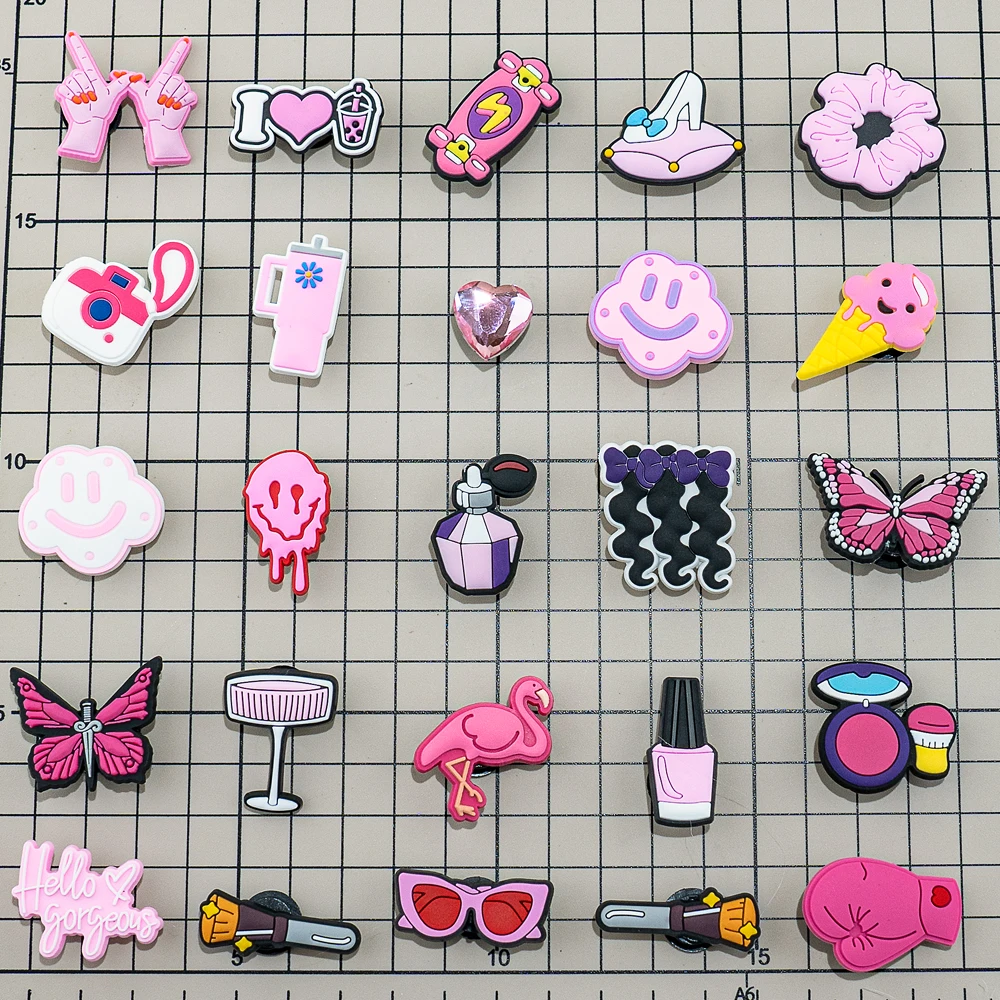 20//50/100pcs Random Pink Shoe Charms for Women Make Up Shoe Decorations Pins for Girls Gifts Sandal Accessories Flamingos