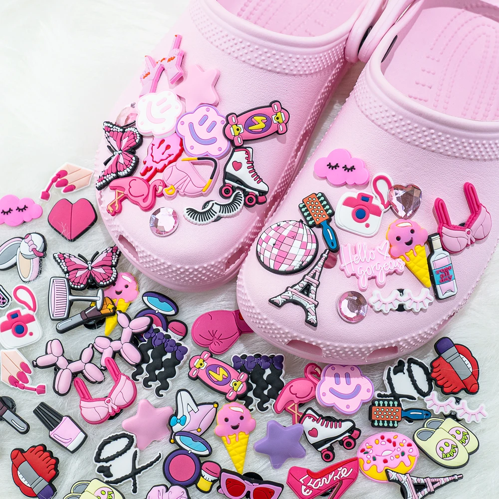20//50/100pcs Random Pink Shoe Charms for Women Make Up Shoe Decorations Pins for Girls Gifts Sandal Accessories Flamingos