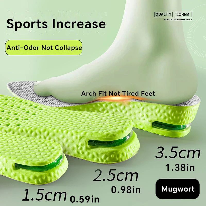 1Pair Height Increase Insole for Feet Comfort Plantar Fasciitis Shoes Insoles Men Women Sports Air Shock Absorbing Shoe Pads