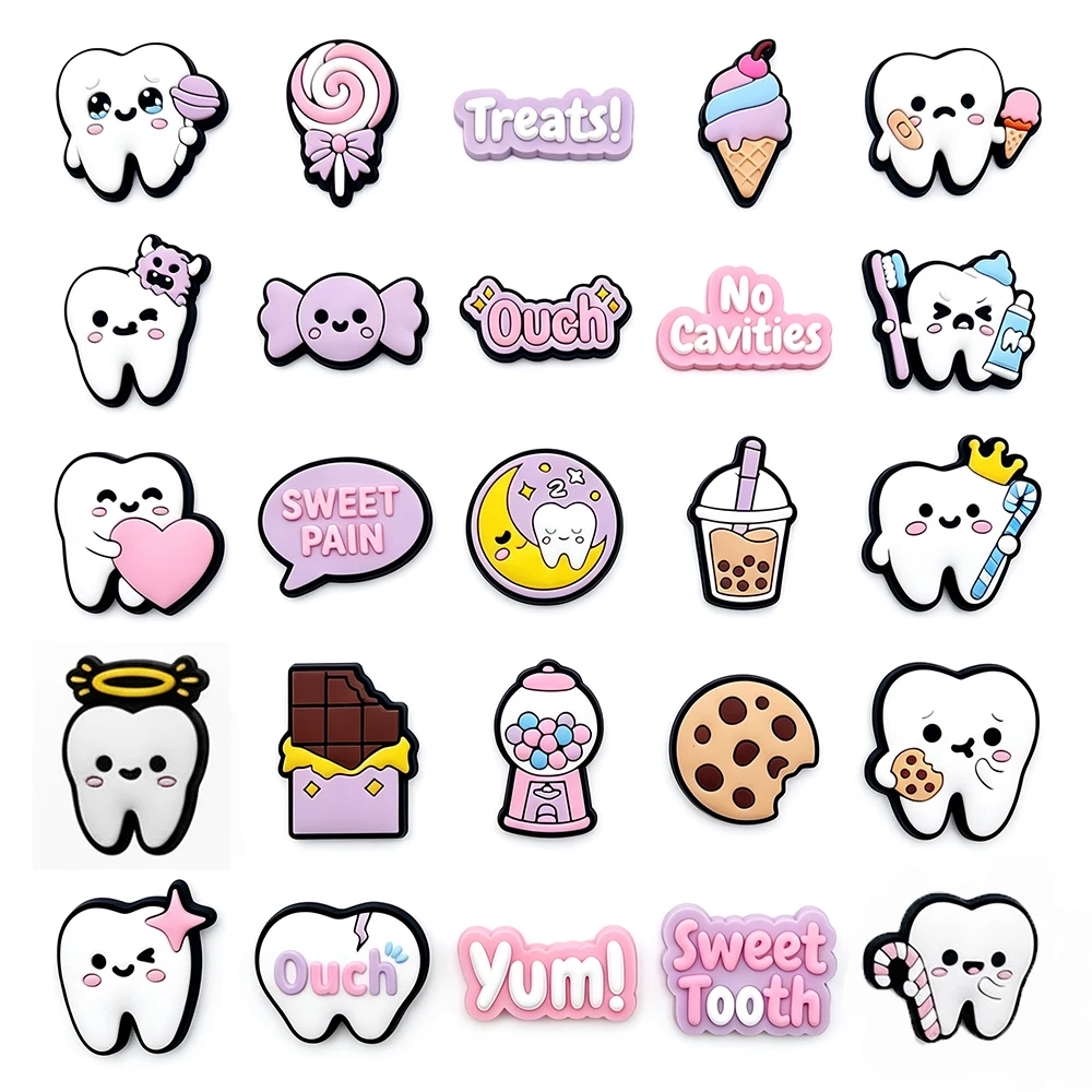 25pcs Cute Dentist Protect Tooth Shoe Charms Accessories Slipper Sandals Shoes Buckles Funny Toothbrush Teeth Shoe Decorate