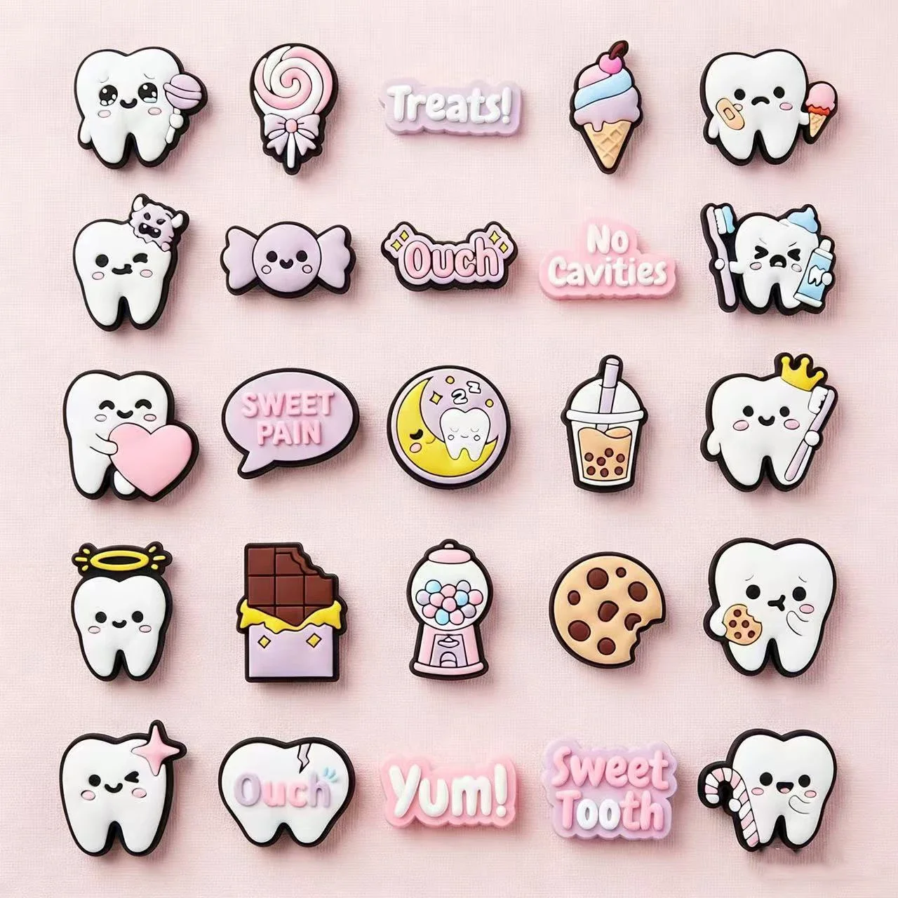 25pcs Cute Dentist Protect Tooth Shoe Charms Accessories Slipper Sandals Shoes Buckles Funny Toothbrush Teeth Shoe Decorate