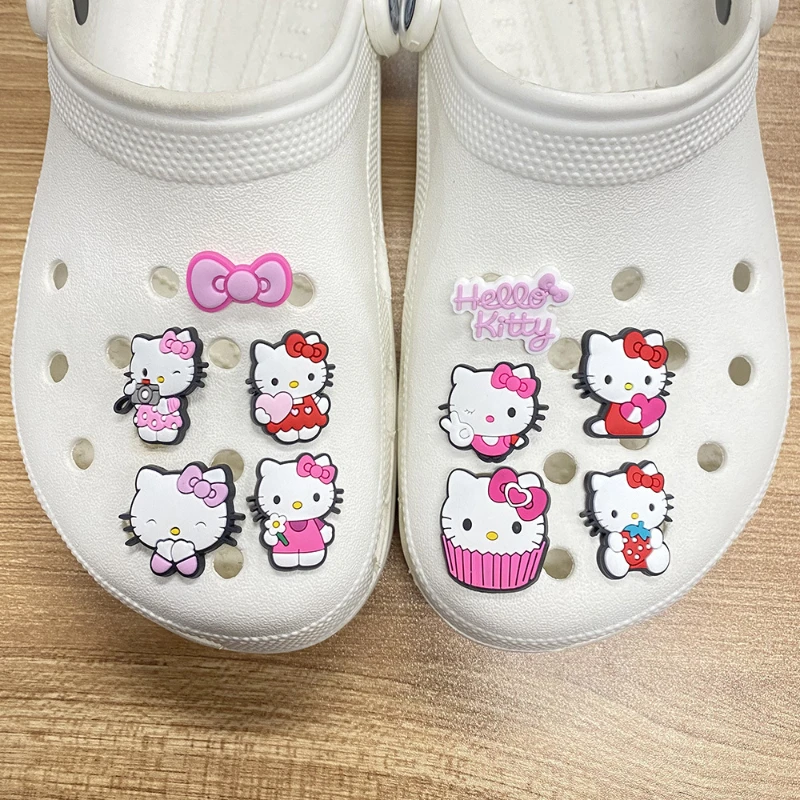 10Pcs Hello Kitty Shoes Charms Cute Pink Bow Shoe Charms for Clogs Cartoon Shoe Decorations Accessories for Girls Party Favors