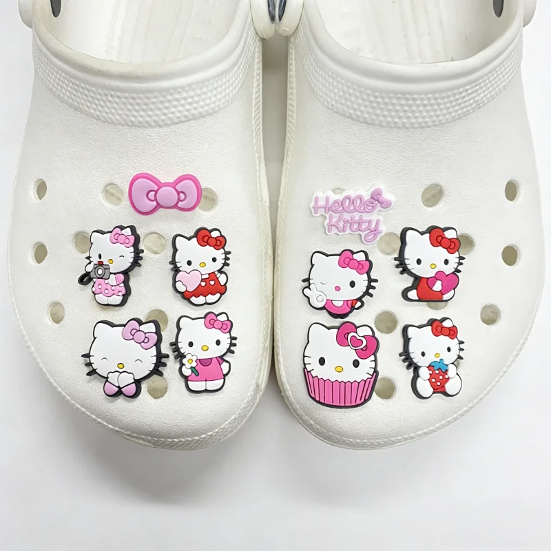 10Pcs Hello Kitty Shoes Charms Cute Pink Bow Shoe Charms for Clogs Cartoon Shoe Decorations Accessories for Girls Party Favors