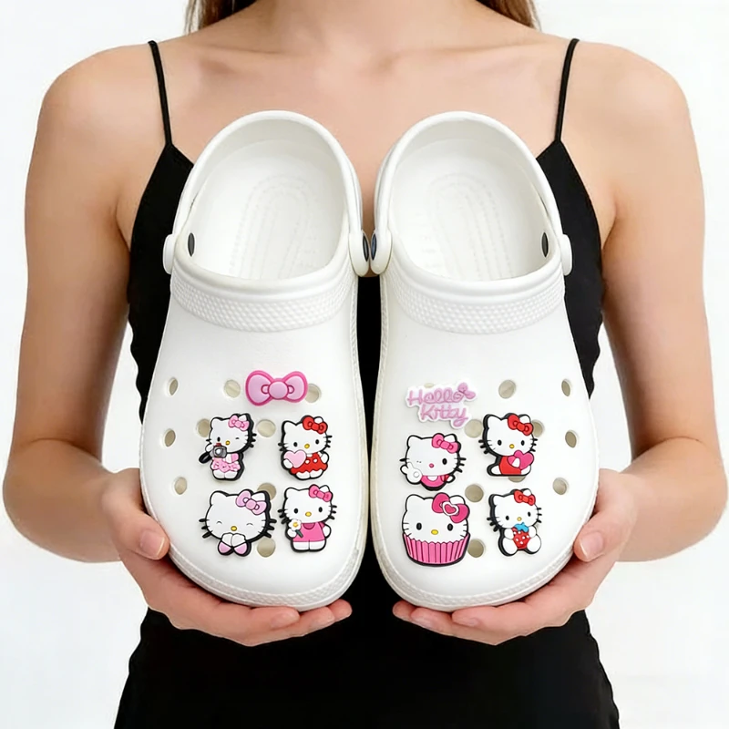 10Pcs Hello Kitty Shoes Charms Cute Pink Bow Shoe Charms for Clogs Cartoon Shoe Decorations Accessories for Girls Party Favors
