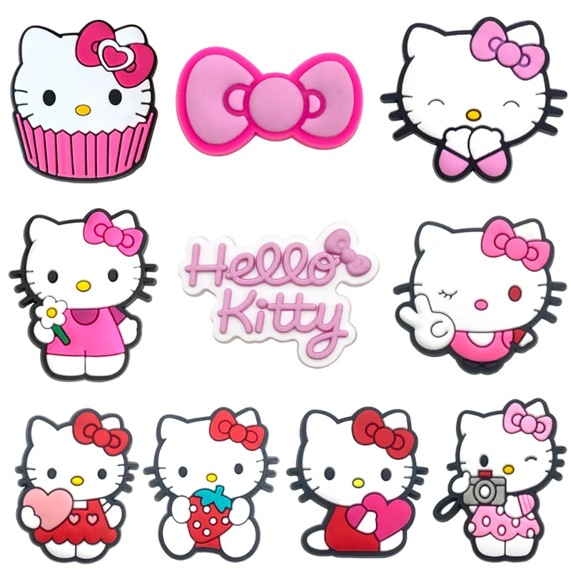 10Pcs Hello Kitty Shoes Charms Cute Pink Bow Shoe Charms for Clogs Cartoon Shoe Decorations Accessories for Girls Party Favors