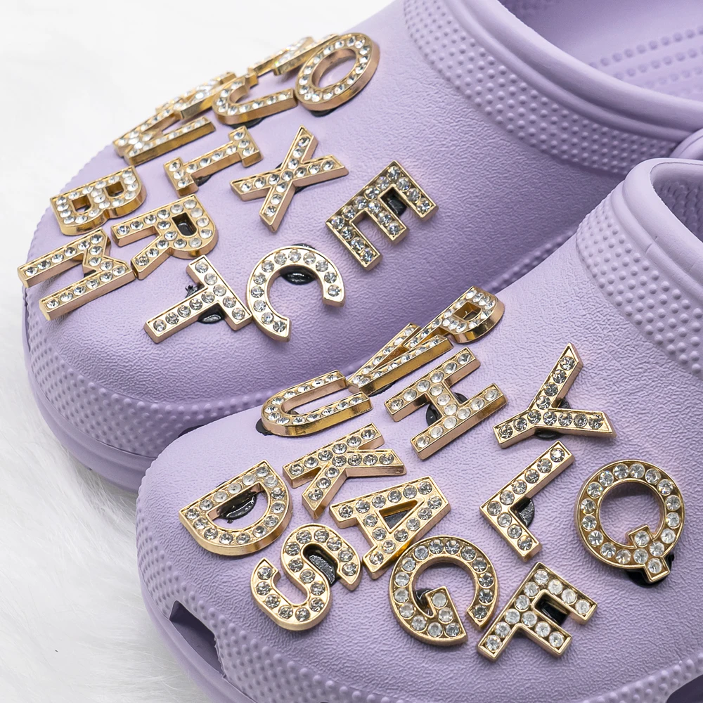 1pcs Metal Gold Luxury Letters Shoe Charms for Clog Alphabet Shoes Decorations Pins for Women Girl Sandal DIY Party Favor Gifts