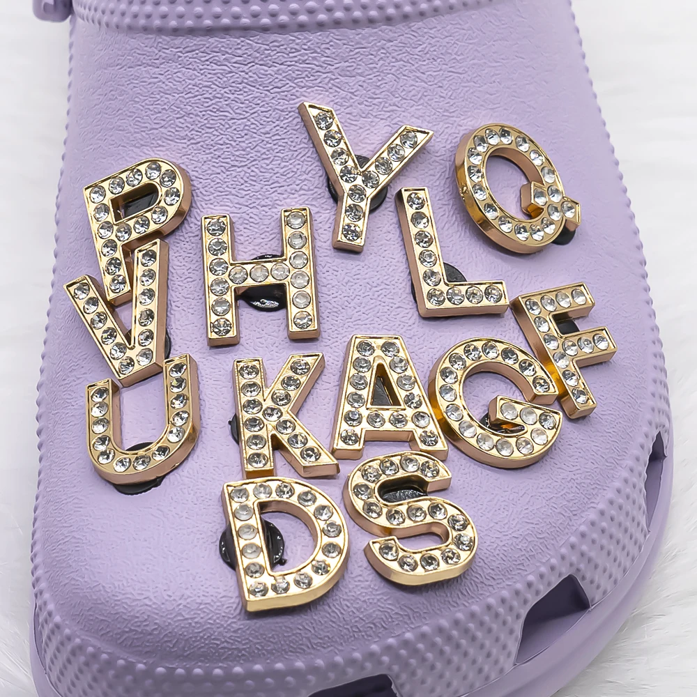 1pcs Metal Gold Luxury Letters Shoe Charms for Clog Alphabet Shoes Decorations Pins for Women Girl Sandal DIY Party Favor Gifts