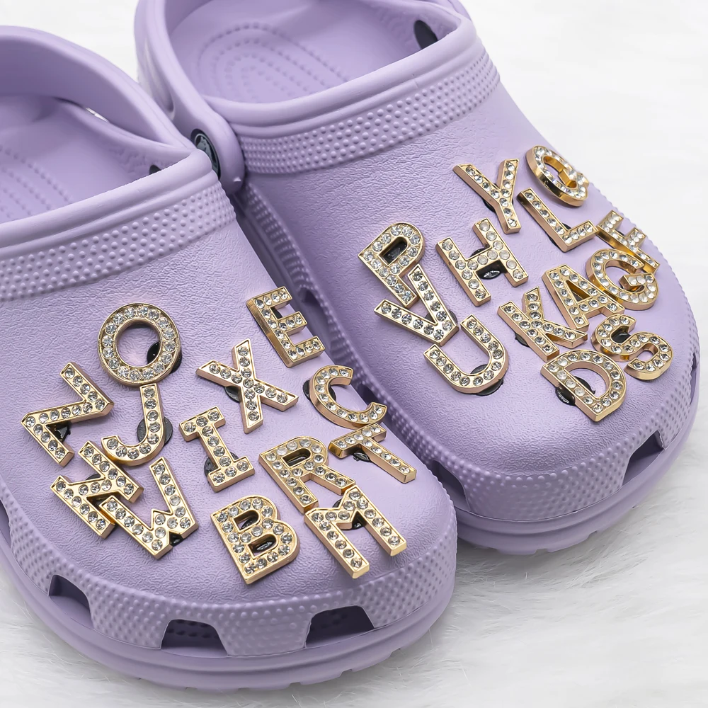 1pcs Metal Gold Luxury Letters Shoe Charms for Clog Alphabet Shoes Decorations Pins for Women Girl Sandal DIY Party Favor Gifts