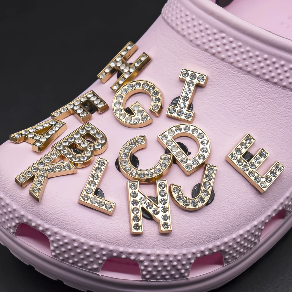 1pcs Metal Gold Luxury Letters Shoe Charms for Clog Alphabet Shoes Decorations Pins for Women Girl Sandal DIY Party Favor Gifts