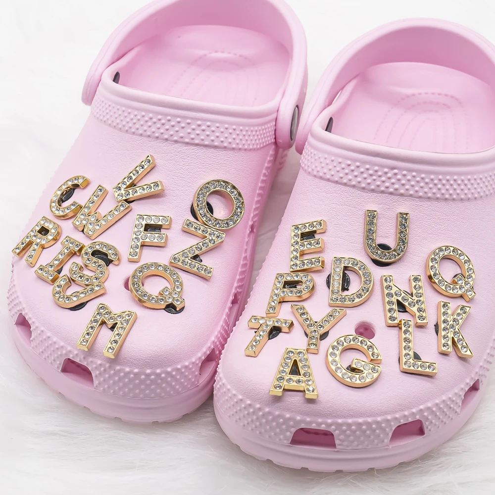 1pcs Metal Gold Luxury Letters Shoe Charms for Clog Alphabet Shoes Decorations Pins for Women Girl Sandal DIY Party Favor Gifts