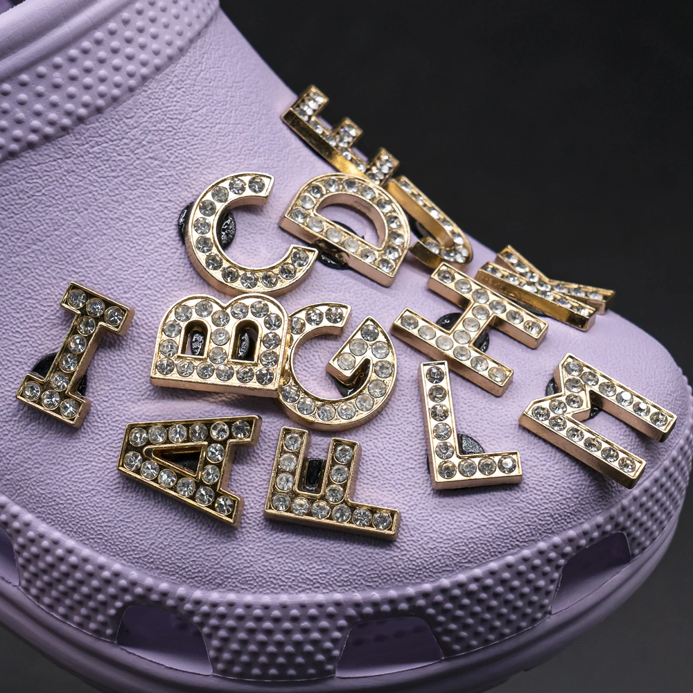 1pcs Metal Gold Luxury Letters Shoe Charms for Clog Alphabet Shoes Decorations Pins for Women Girl Sandal DIY Party Favor Gifts