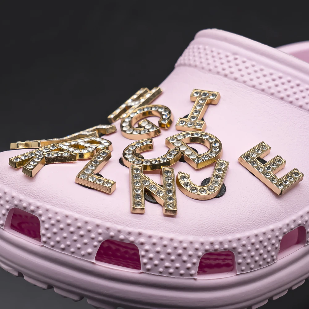 1pcs Metal Gold Luxury Letters Shoe Charms for Clog Alphabet Shoes Decorations Pins for Women Girl Sandal DIY Party Favor Gifts