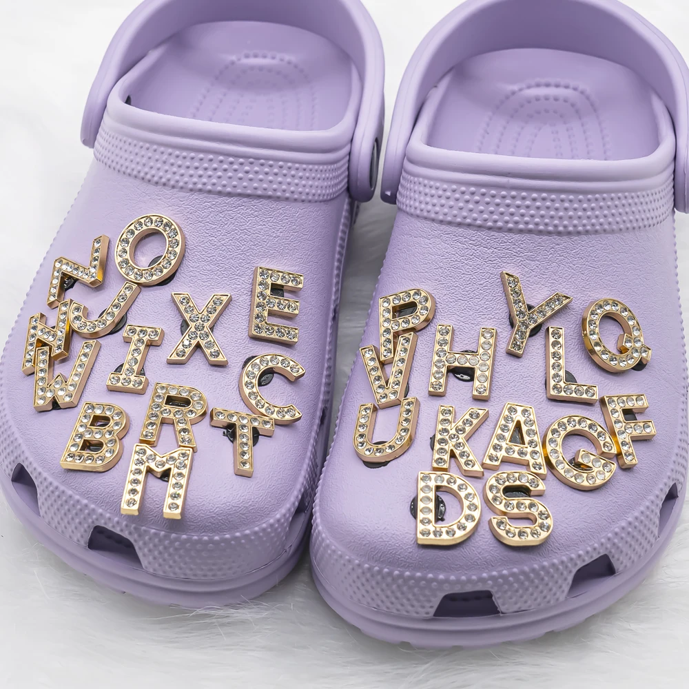 1pcs Metal Gold Luxury Letters Shoe Charms for Clog Alphabet Shoes Decorations Pins for Women Girl Sandal DIY Party Favor Gifts