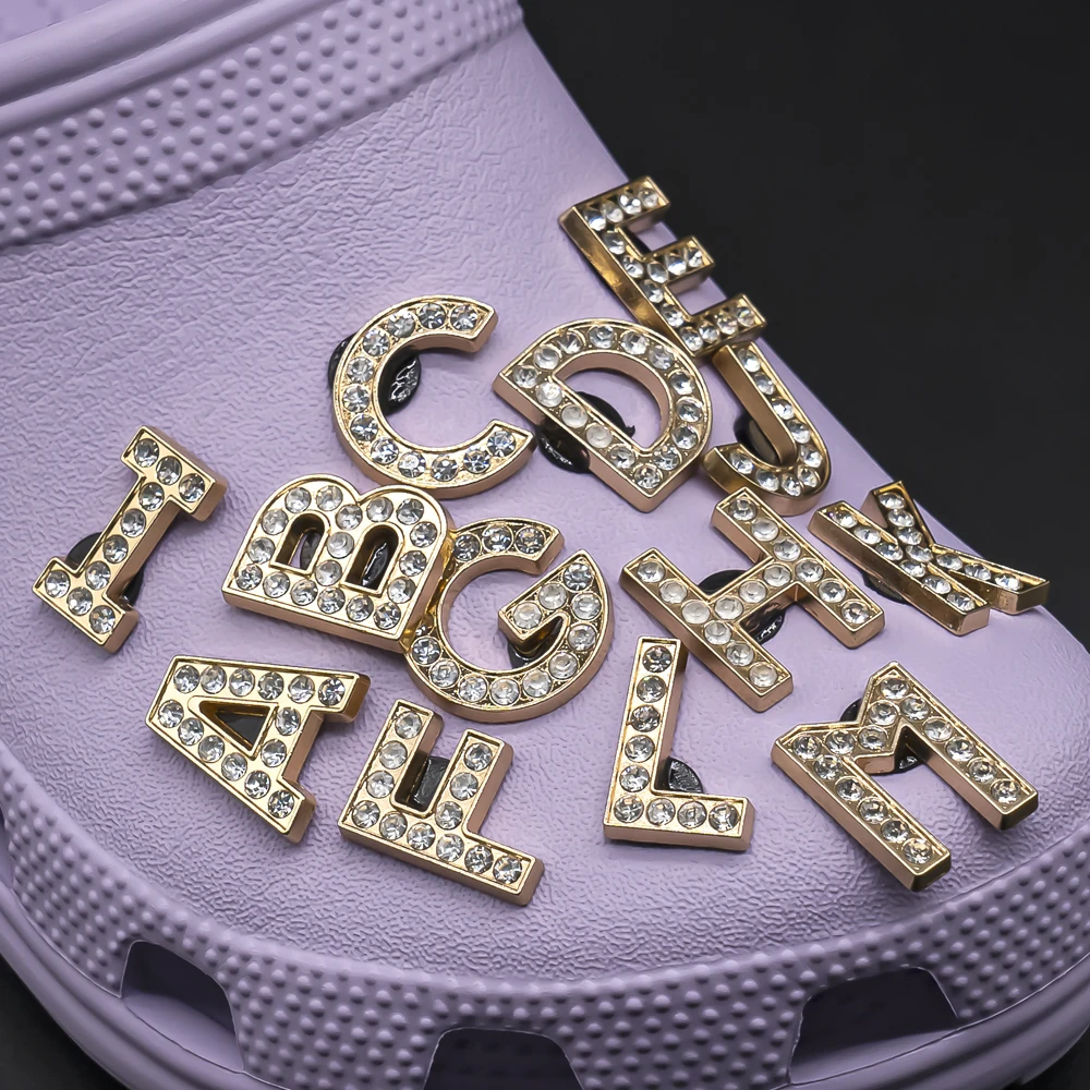 1pcs Metal Gold Luxury Letters Shoe Charms for Clog Alphabet Shoes Decorations Pins for Women Girl Sandal DIY Party Favor Gifts