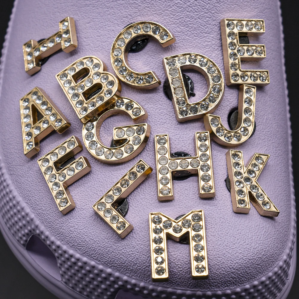 1pcs Metal Gold Luxury Letters Shoe Charms for Clog Alphabet Shoes Decorations Pins for Women Girl Sandal DIY Party Favor Gifts