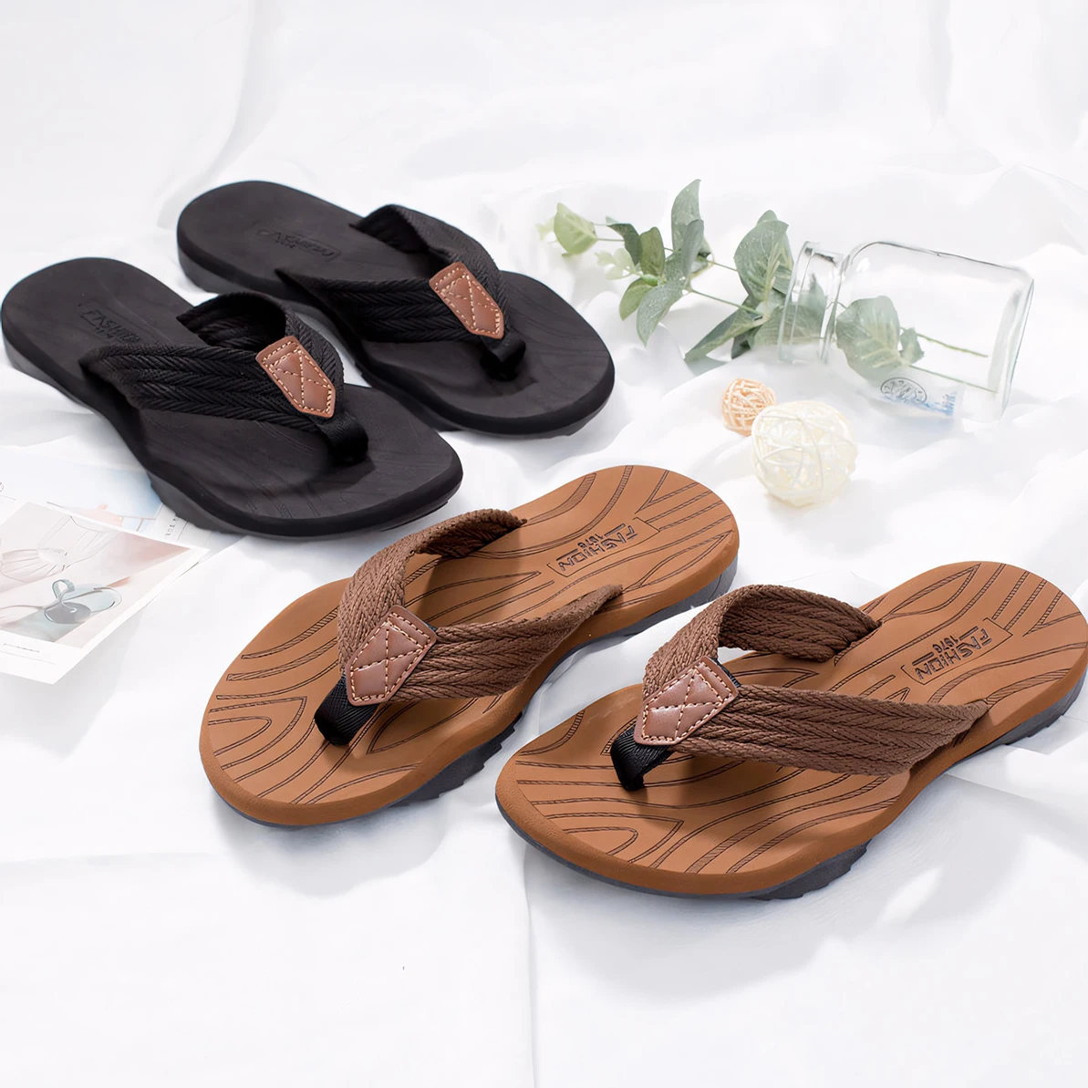 Men's flip flops TPR sole summer beach casual shoes breathable quick drying comfortable indoor and outdoor shoes