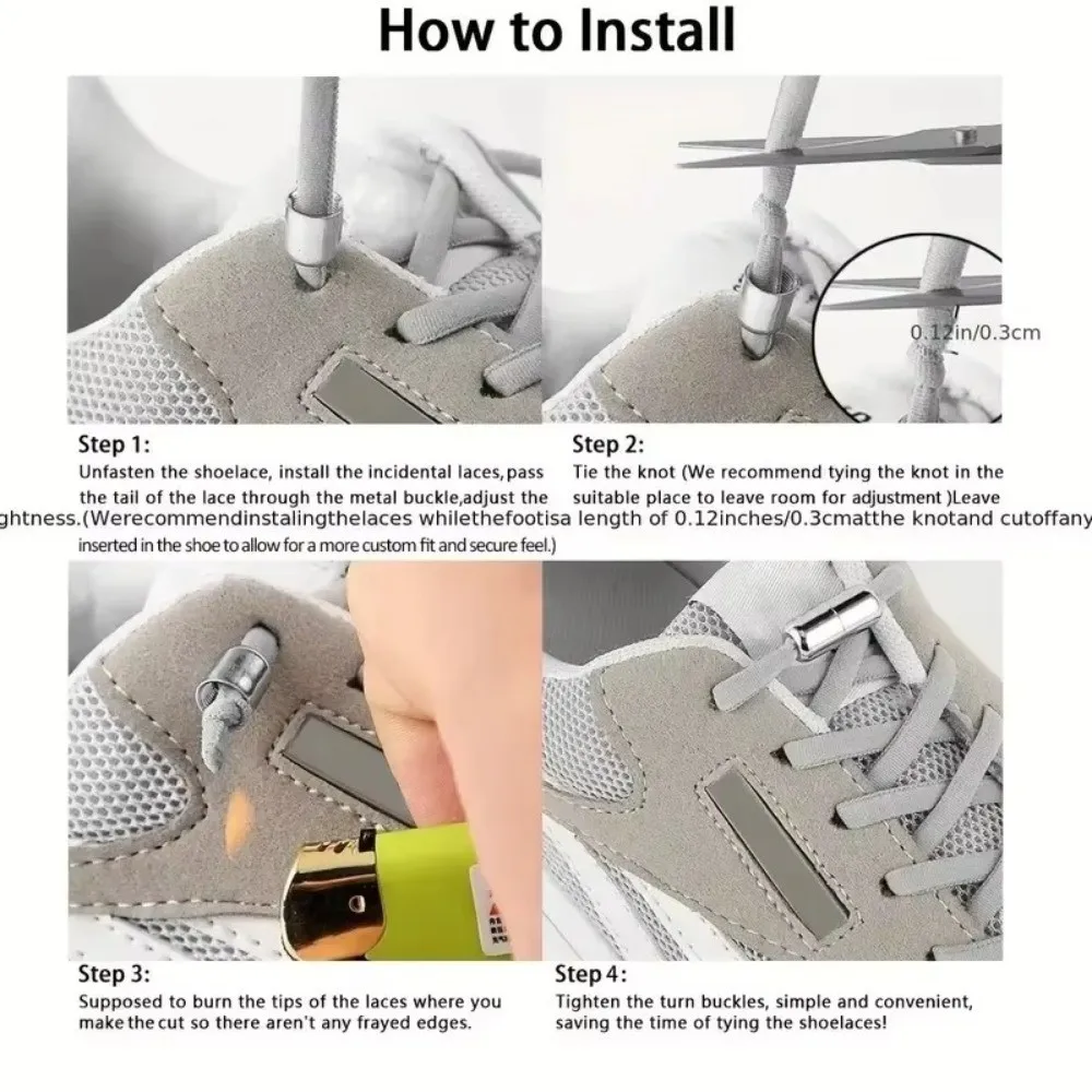 Semicircle No Tie Shoelaces Metal Lock Elastic Sneaker Shoestrings Adjustable One Size Fits All Shoe Laces Shoes Accessories