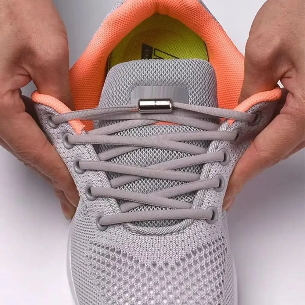 Semicircle No Tie Shoelaces Metal Lock Elastic Sneaker Shoestrings Adjustable One Size Fits All Shoe Laces Shoes Accessories