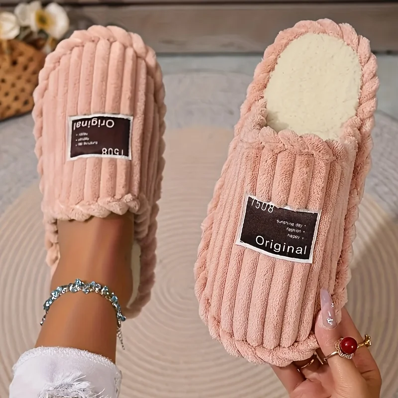Women's Slippers Non-Slip Home Cotton Slides Keep Warm Plush Shoes Winter Fashion Slippers Comfortable Women's Shoes Fur Lining