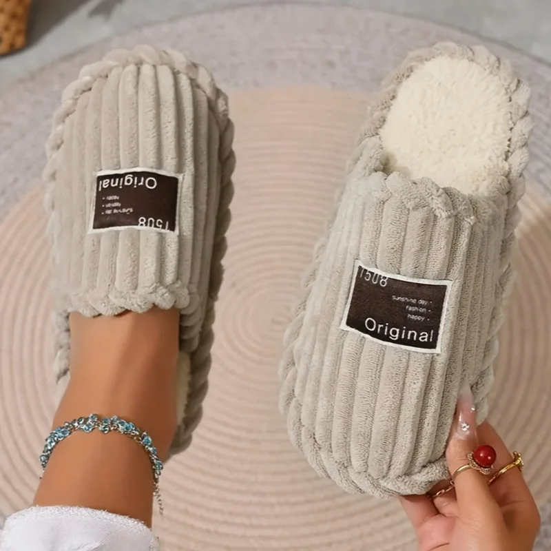 Women's Slippers Non-Slip Home Cotton Slides Keep Warm Plush Shoes Winter Fashion Slippers Comfortable Women's Shoes Fur Lining