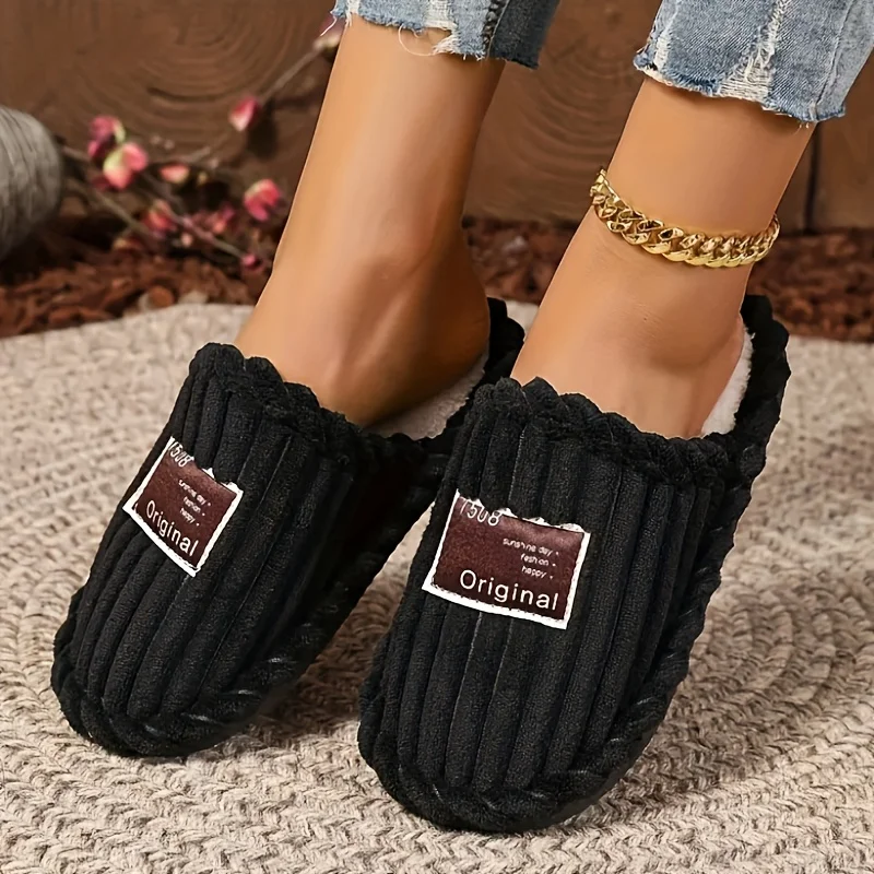 Women's Slippers Non-Slip Home Cotton Slides Keep Warm Plush Shoes Winter Fashion Slippers Comfortable Women's Shoes Fur Lining
