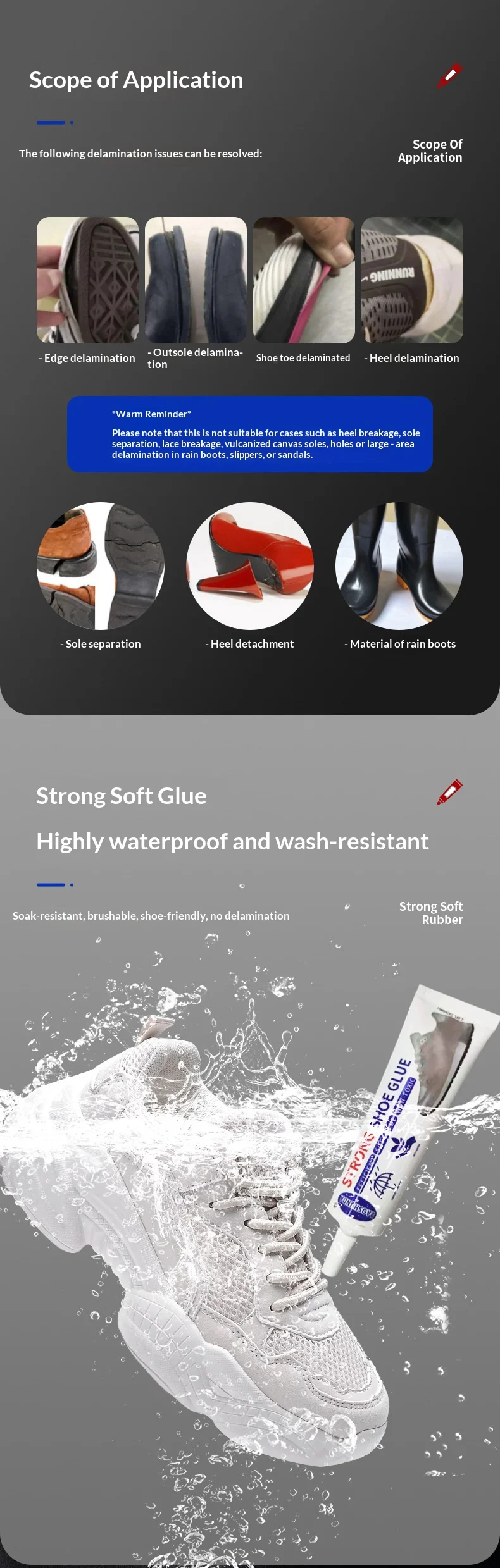60ML strong shoe adhesive sneakers leather shoes high heels shoe glue Waterproof Transparent Soft Resin universal adhesive
