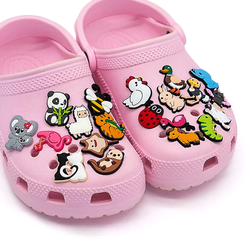 1/25pcs Cute Animal Shoe Charms Funny Cat Pig Panda Shoe Decorations Accessories Koala Ladybug Clog Jeans for Kids