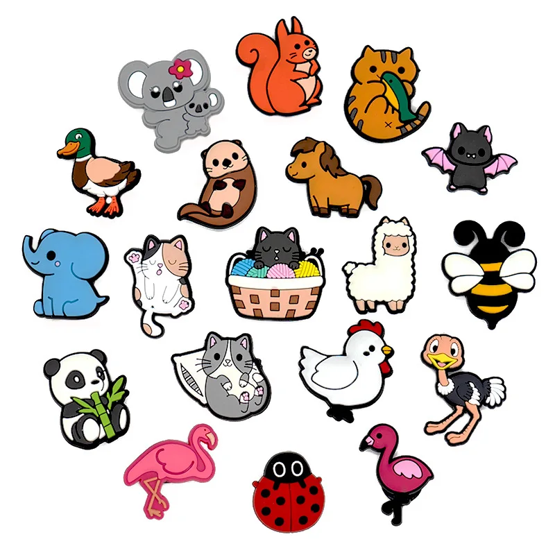 1/25pcs Cute Animal Shoe Charms Funny Cat Pig Panda Shoe Decorations Accessories Koala Ladybug Clog Jeans for Kids