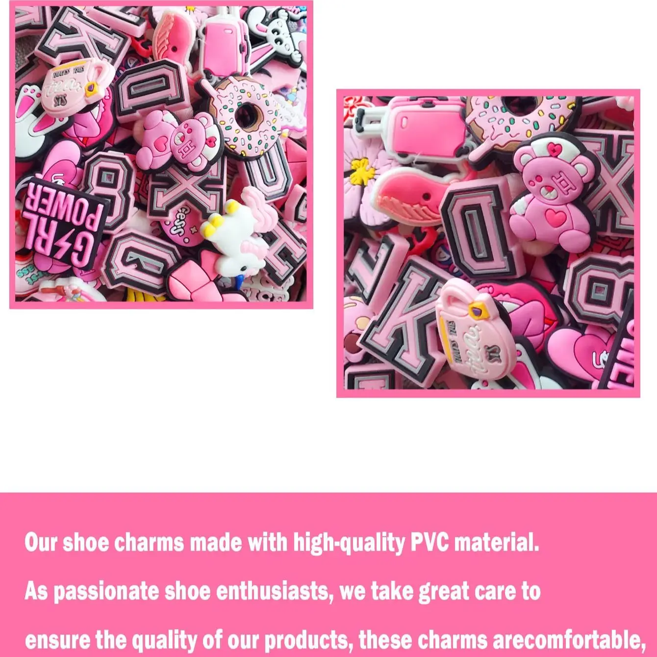 Random 10-100Pcs Pink Series Shoe Charms For Sandals,Shoe Decoration Accessories Shoe Pins Great Gift For Men Women