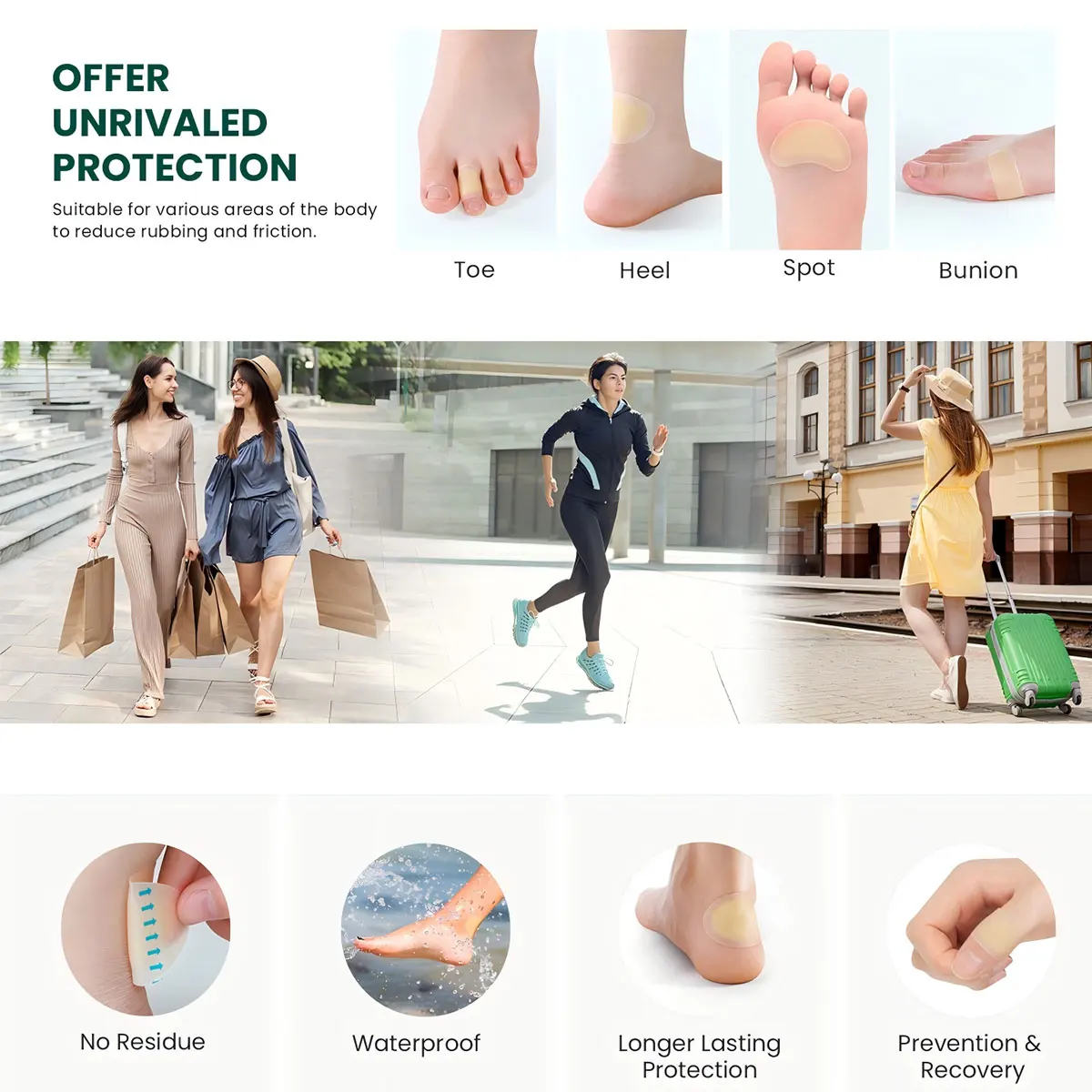 Hydrocolloid Gel Blister Bandages Pads 10-32ct Waterproof Adhesive Blisters Bandages Blister Pads for Heel, Foot, Toe, Feet