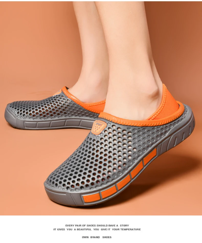 Men's lightweight casual slip-on sandals, non-slip indoor and outdoor beach clogs, simple solid color slip-on shoes