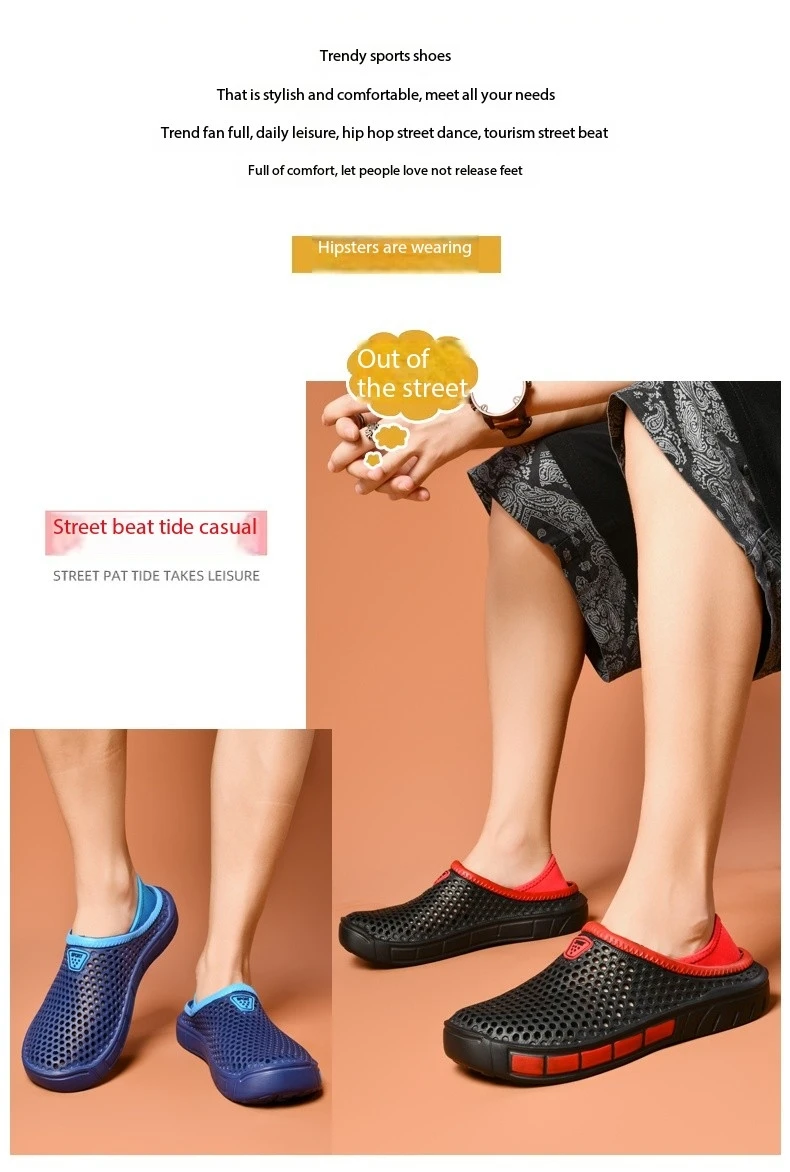 Men's lightweight casual slip-on sandals, non-slip indoor and outdoor beach clogs, simple solid color slip-on shoes