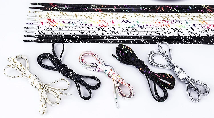 Ink Splatter Shoelaces for Sneakers Quality Fabric Shoelace Fashion 0.8cm Flats Rainbow Laces 100/120/140/160CM Shoe Accessories