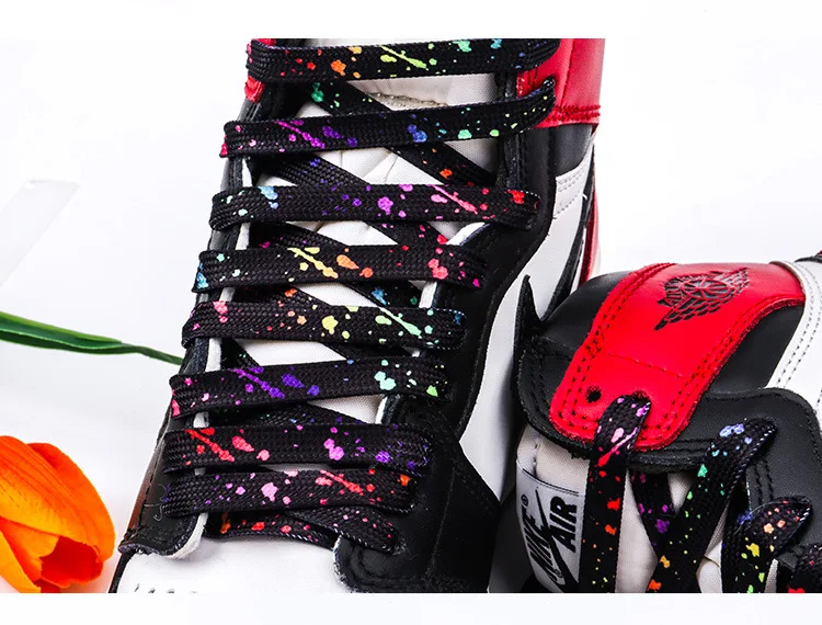 Ink Splatter Shoelaces for Sneakers Quality Fabric Shoelace Fashion 0.8cm Flats Rainbow Laces 100/120/140/160CM Shoe Accessories