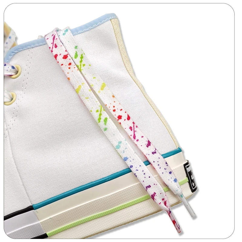 Ink Splatter Shoelaces for Sneakers Quality Fabric Shoelace Fashion 0.8cm Flats Rainbow Laces 100/120/140/160CM Shoe Accessories