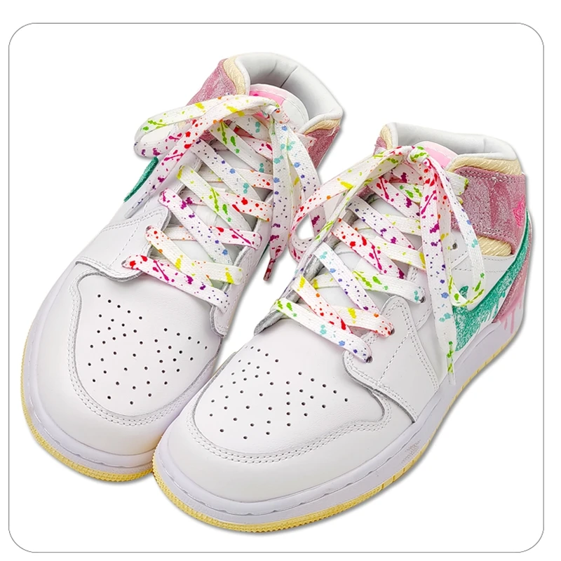 Ink Splatter Shoelaces for Sneakers Quality Fabric Shoelace Fashion 0.8cm Flats Rainbow Laces 100/120/140/160CM Shoe Accessories