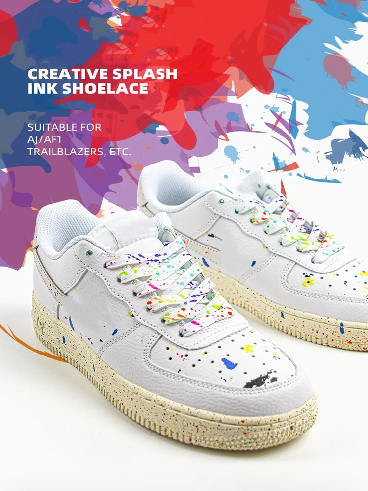 Ink Splatter Shoelaces for Sneakers Quality Fabric Shoelace Fashion 0.8cm Flats Rainbow Laces 100/120/140/160CM Shoe Accessories
