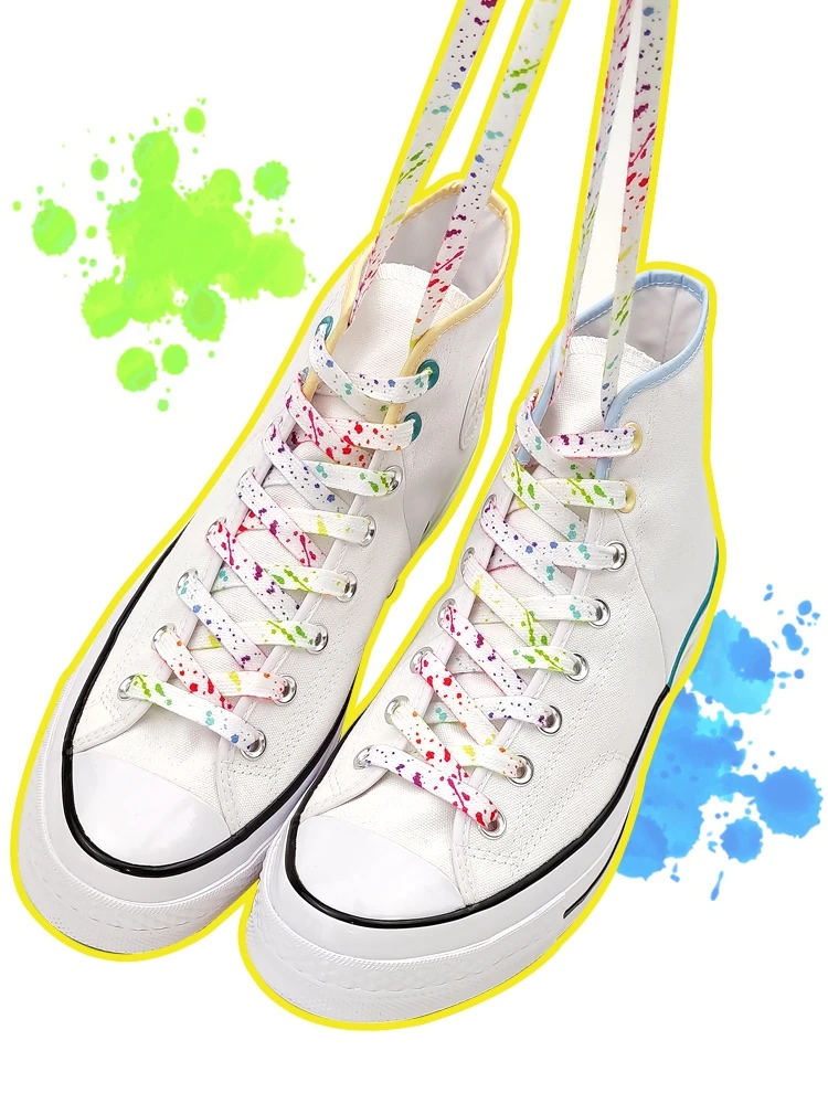 Ink Splatter Shoelaces for Sneakers Quality Fabric Shoelace Fashion 0.8cm Flats Rainbow Laces 100/120/140/160CM Shoe Accessories