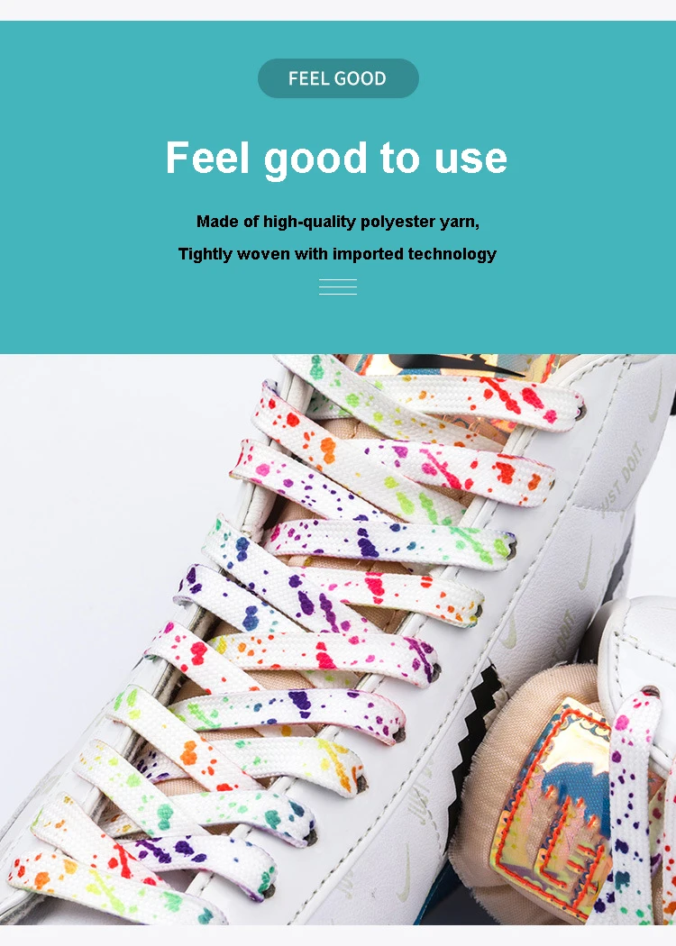 Ink Splatter Shoelaces for Sneakers Quality Fabric Shoelace Fashion 0.8cm Flats Rainbow Laces 100/120/140/160CM Shoe Accessories
