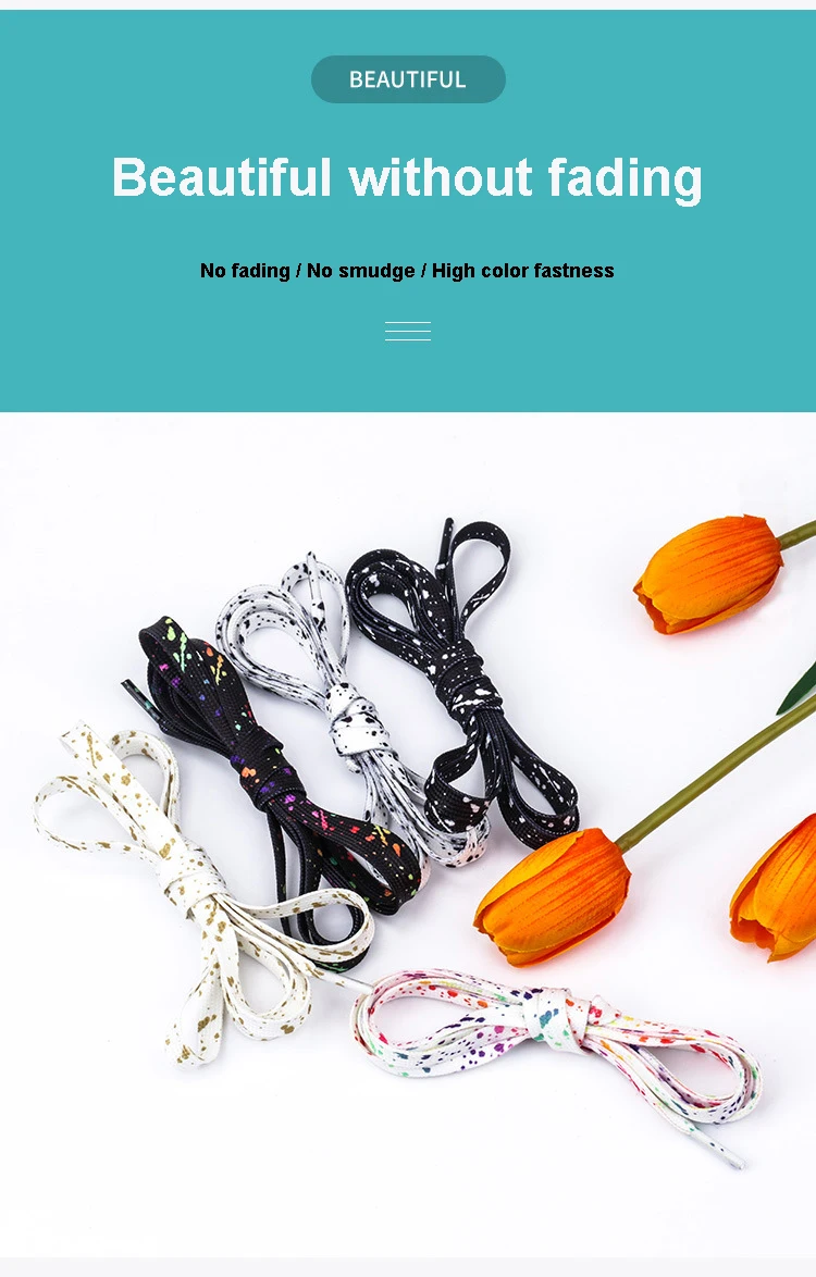 Ink Splatter Shoelaces for Sneakers Quality Fabric Shoelace Fashion 0.8cm Flats Rainbow Laces 100/120/140/160CM Shoe Accessories