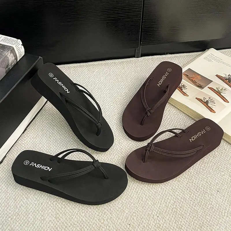 Lightweight EVA Wedge Heel Flip Flops Women Summer 2026 Casual Thick Bottom Beach Slippers Woman's Platform Clip Toe Sandals