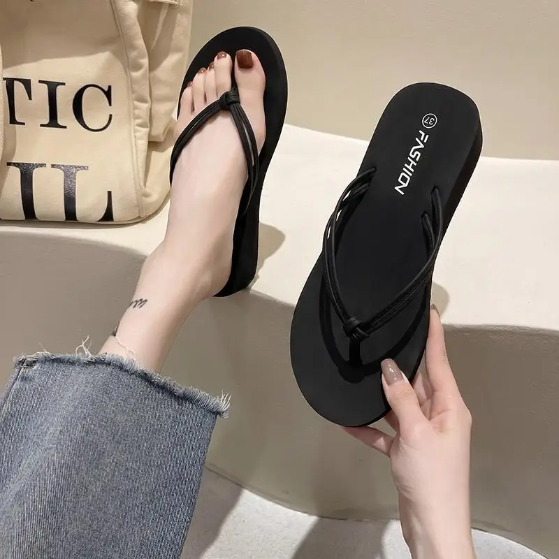Lightweight EVA Wedge Heel Flip Flops Women Summer 2026 Casual Thick Bottom Beach Slippers Woman's Platform Clip Toe Sandals