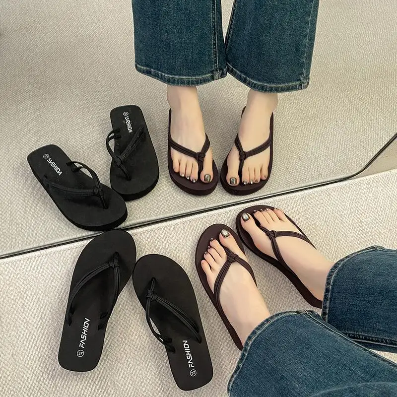 Lightweight EVA Wedge Heel Flip Flops Women Summer 2026 Casual Thick Bottom Beach Slippers Woman's Platform Clip Toe Sandals