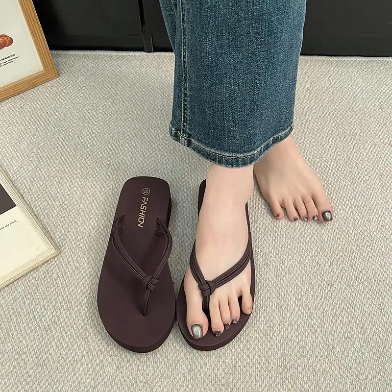 Lightweight EVA Wedge Heel Flip Flops Women Summer 2026 Casual Thick Bottom Beach Slippers Woman's Platform Clip Toe Sandals